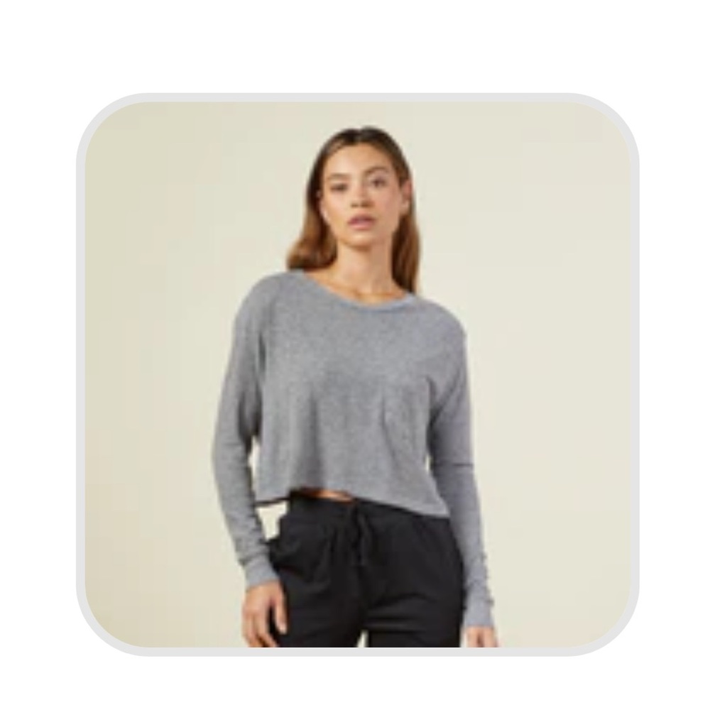 Monrow Gray Cropped Long Sleeve Top